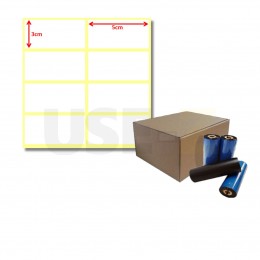 Kit Etiquetas Papel Couche 50mm x 30mm e Ribbon de Cera com 450 Metros